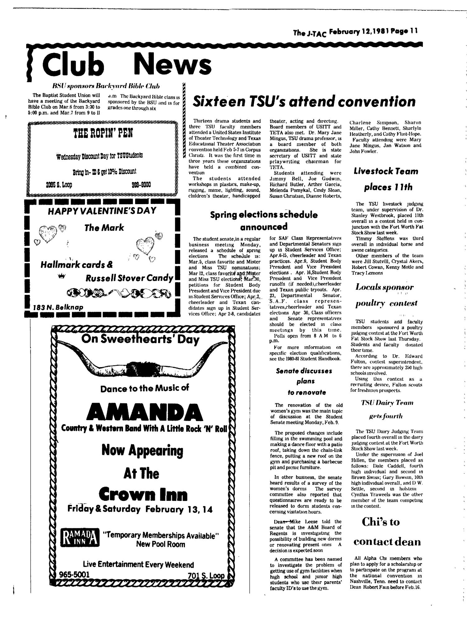 The J-TAC (Stephenville, Tex.), Ed. 1 Thursday, February 12, 1981
                                                
                                                    [Sequence #]: 11 of 12
                                                
