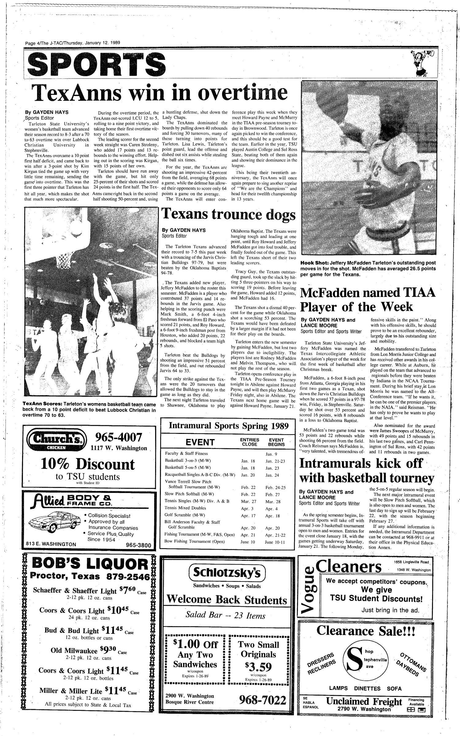 The J-TAC (Stephenville, Tex.), Ed. 1 Thursday, January 12, 1989
                                                
                                                    [Sequence #]: 4 of 8
                                                