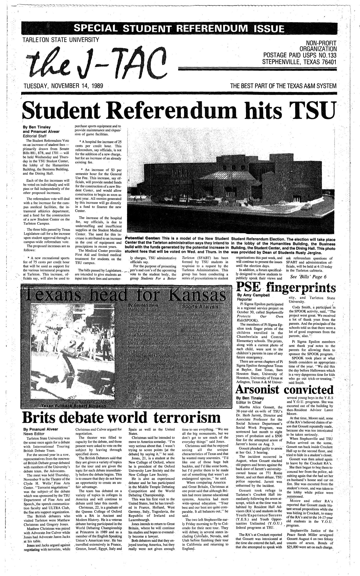 The J-TAC (Stephenville, Tex.), Ed. 1 Tuesday, November 14, 1989
                                                
                                                    [Sequence #]: 1 of 6
                                                