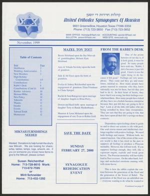 Primary view of object titled 'United Orthodox Synagogues of Houston Bulletin, November 1999'.