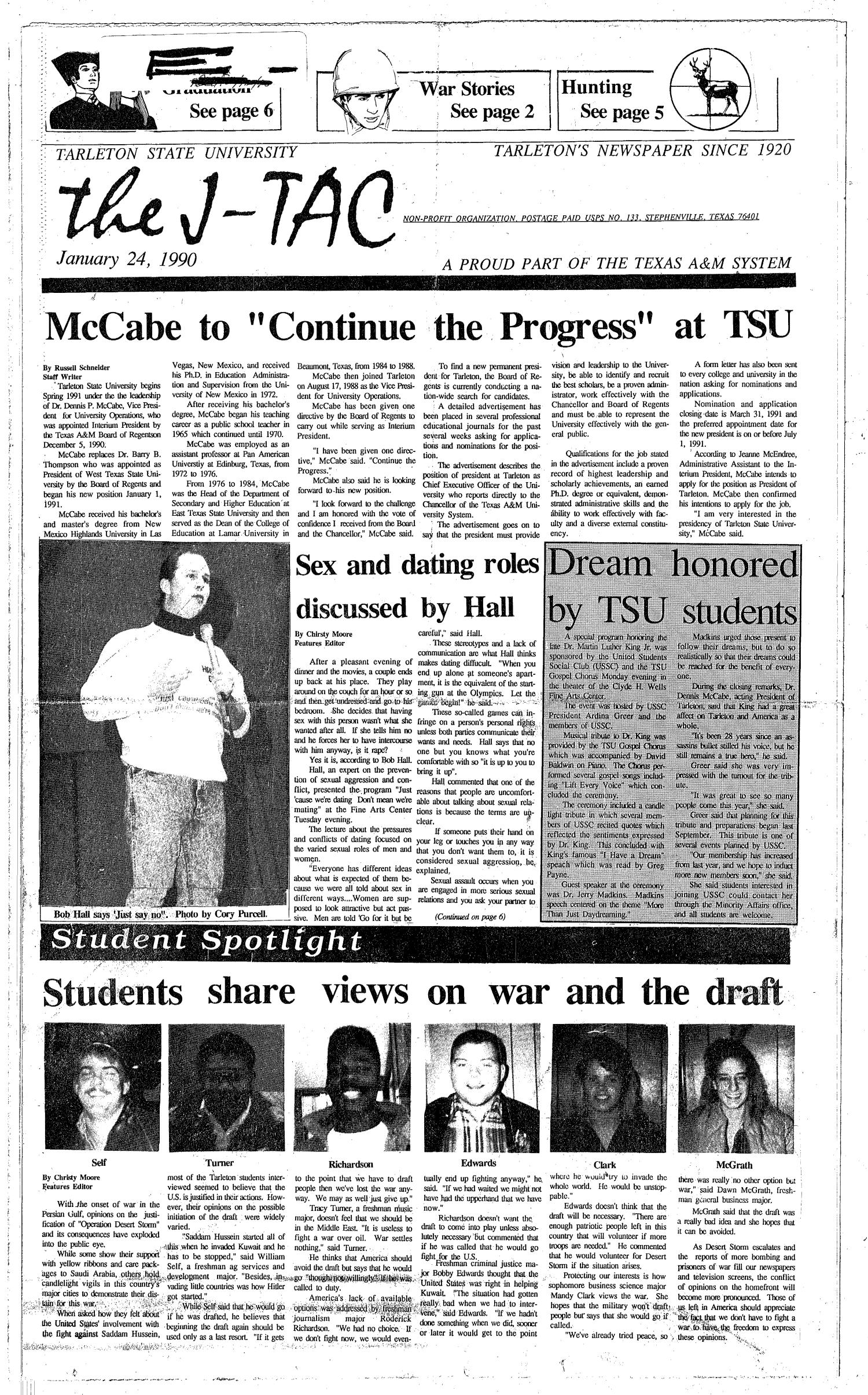 The J-TAC (Stephenville, Tex.), Ed. 1 Thursday, January 25, 1990
                                                
                                                    [Sequence #]: 1 of 6
                                                