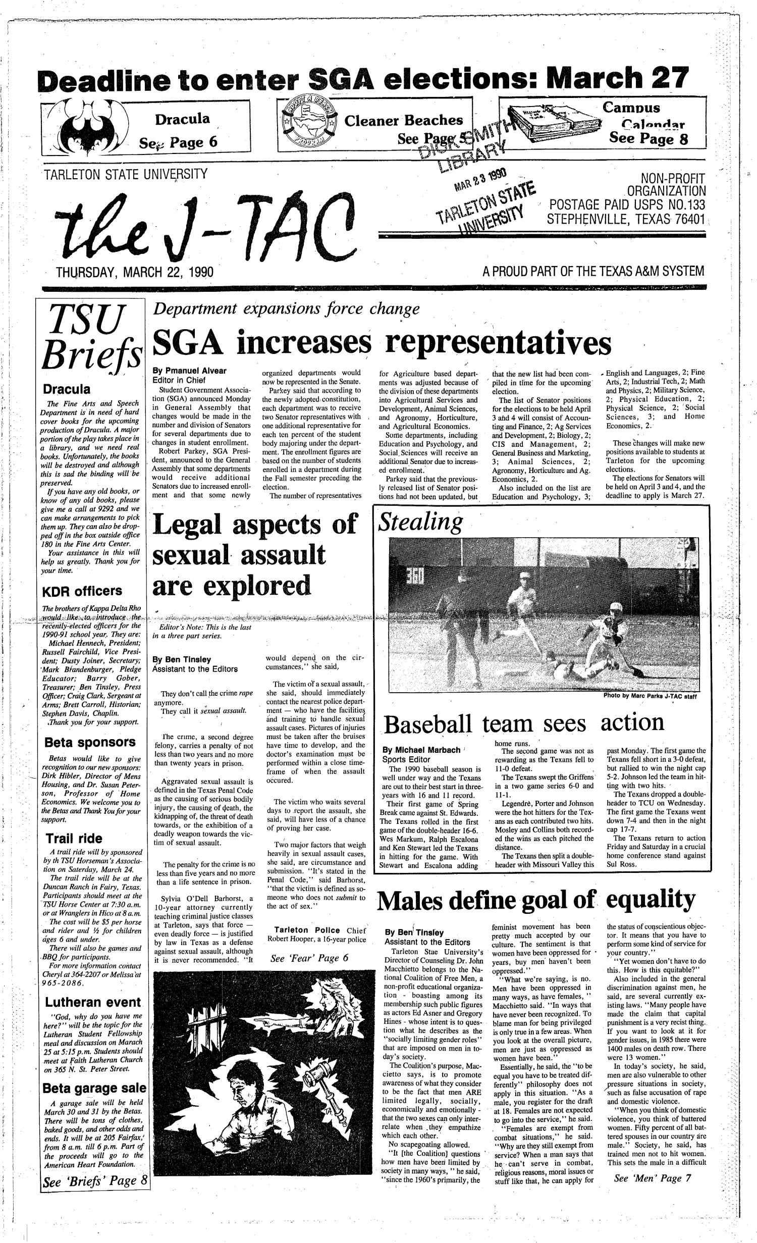 The J-TAC (Stephenville, Tex.), Ed. 1 Thursday, March 22, 1990
                                                
                                                    [Sequence #]: 1 of 8
                                                