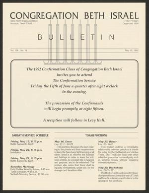 Primary view of object titled 'Congregation Beth Israel Bulletin, Volume 138, Number 18, May 1992'.