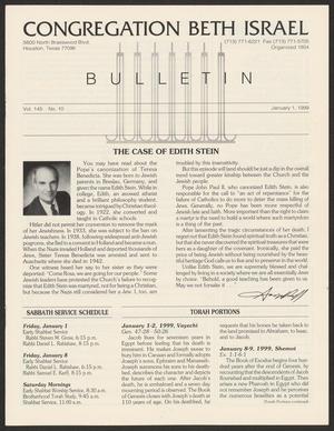 Primary view of object titled 'Congregation Beth Israel Bulletin, Volume 145, Number 10, January 1999'.