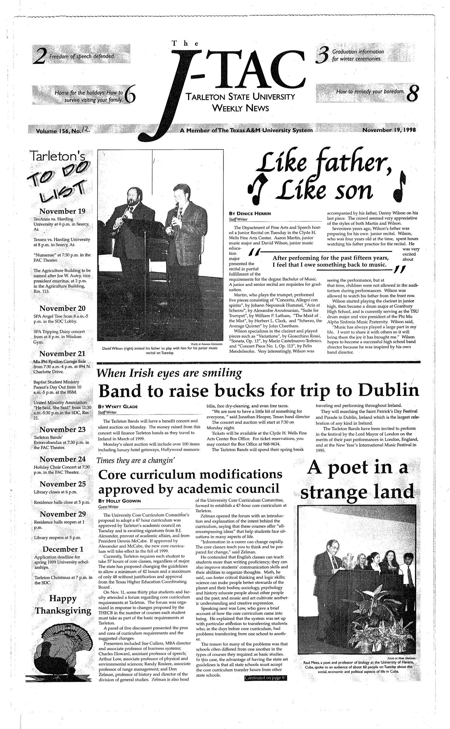 The J-TAC (Stephenville, Tex.), Vol. 156, No. 12, Ed. 1 Thursday, November 19, 1998
                                                
                                                    [Sequence #]: 1 of 10
                                                