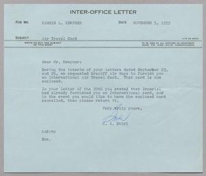 Primary view of object titled '[Letter from G. A. Stirl to Harris L. Kempner, November 5,1959]'.