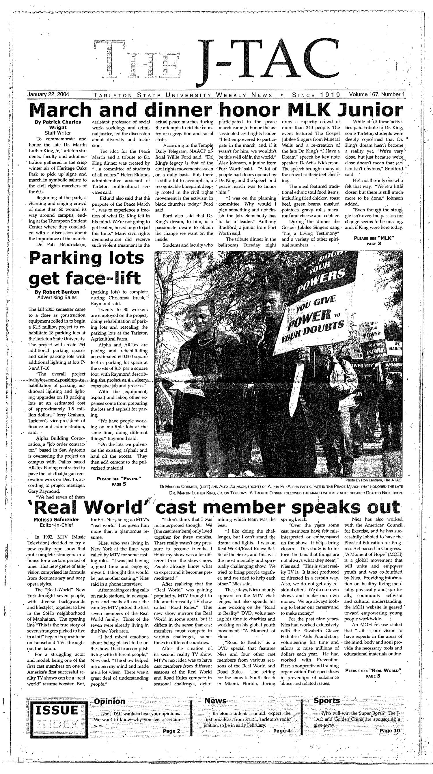 The J-TAC (Stephenville, Tex.), Vol. 167, No. 1, Ed. 1 Thursday, January 22, 2004
                                                
                                                    [Sequence #]: 1 of 10
                                                
