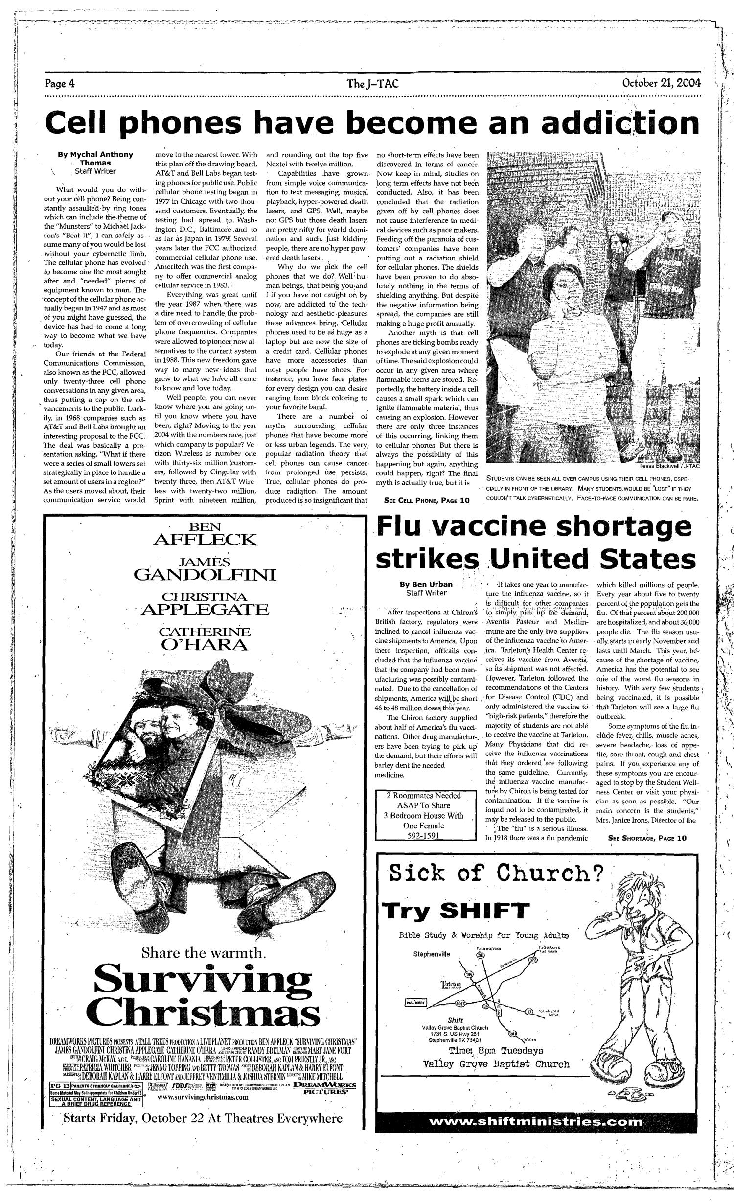 The J-TAC (Stephenville, Tex.), Vol. 168, No. 10, Ed. 1 Thursday, October 21, 2004
                                                
                                                    [Sequence #]: 4 of 12
                                                