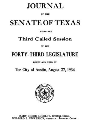 Primary view of object titled 'Journal of the Senate of Texas being the Third Called Session of the Forty-Third Legislature'.