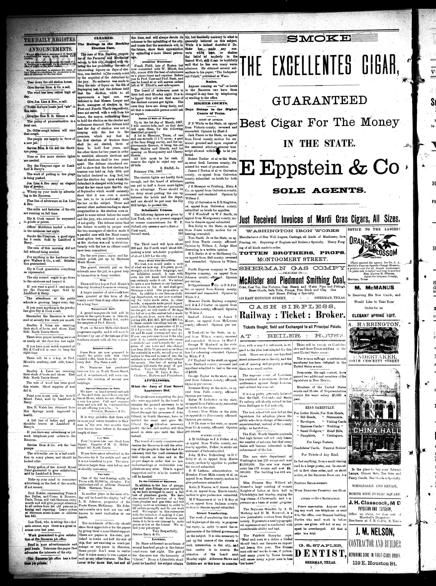 Sherman Daily Register (Sherman, Tex.), Vol. 2, No. 73, Ed. 1 Thursday, February 17, 1887
                                                
                                                    [Sequence #]: 4 of 4
                                                
