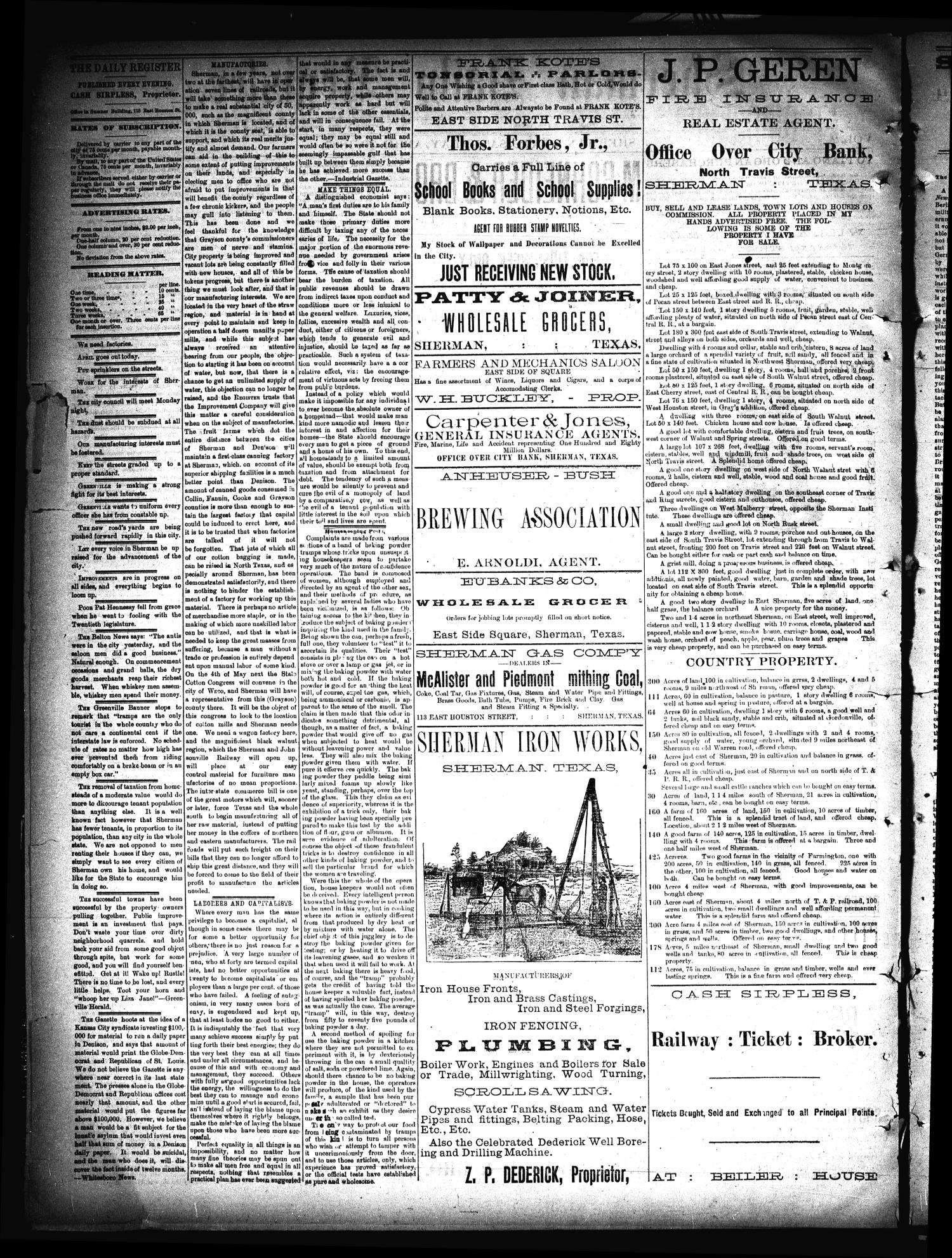 Sherman Daily Register (Sherman, Tex.), Vol. 2, No. 135, Ed. 1 Saturday, April 30, 1887
                                                
                                                    [Sequence #]: 2 of 4
                                                