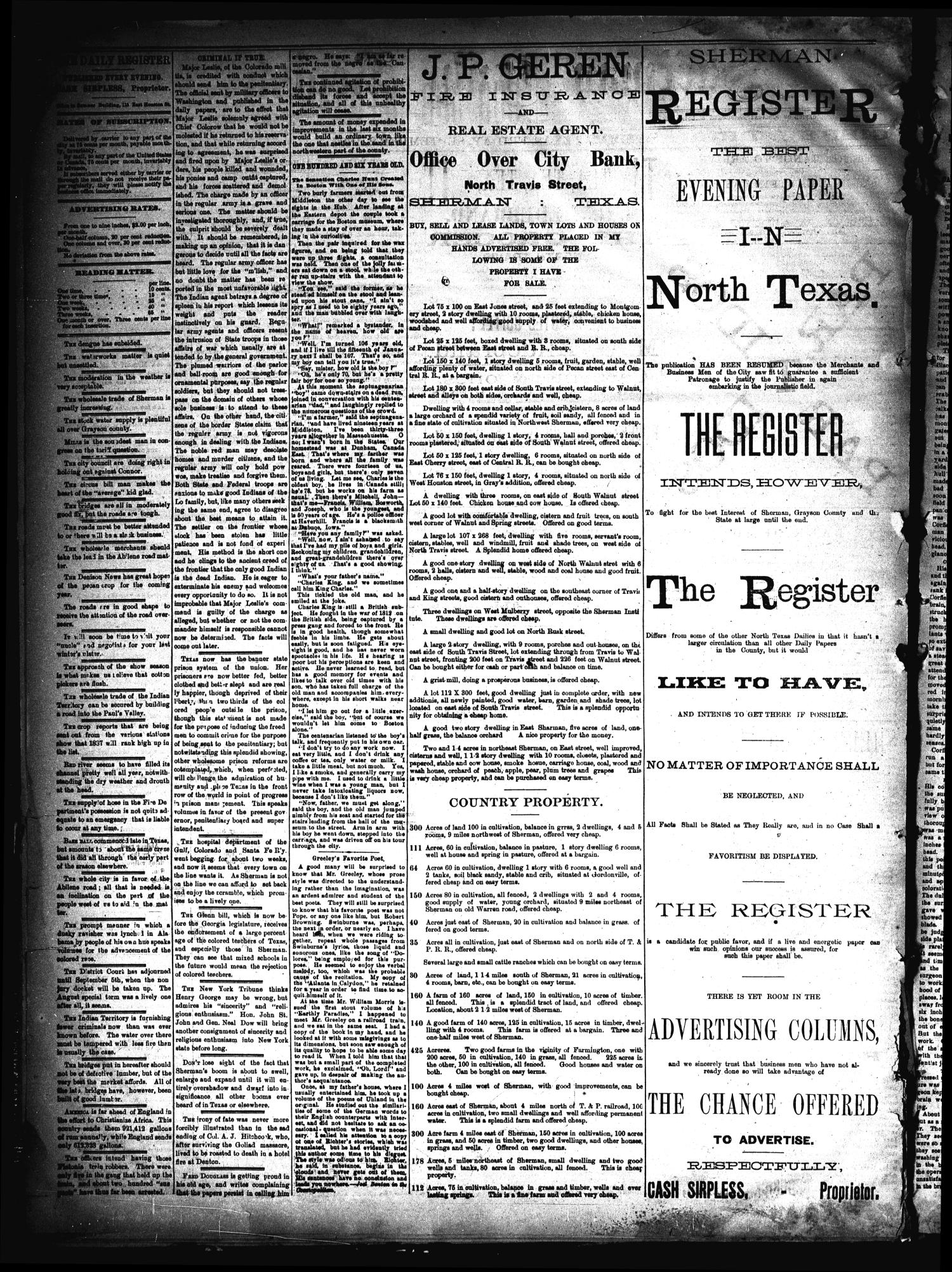 Sherman Daily Register (Sherman, Tex.), Vol. 2, No. 242, Ed. 1 Friday, September 2, 1887
                                                
                                                    [Sequence #]: 2 of 4
                                                