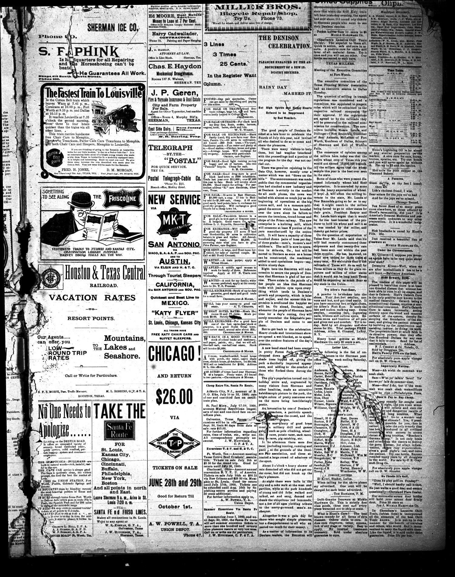 Sherman Daily Register (Sherman, Tex.), Vol. 15, No. 119, Ed. 1 Thursday, July 5, 1900
                                                
                                                    [Sequence #]: 3 of 4
                                                