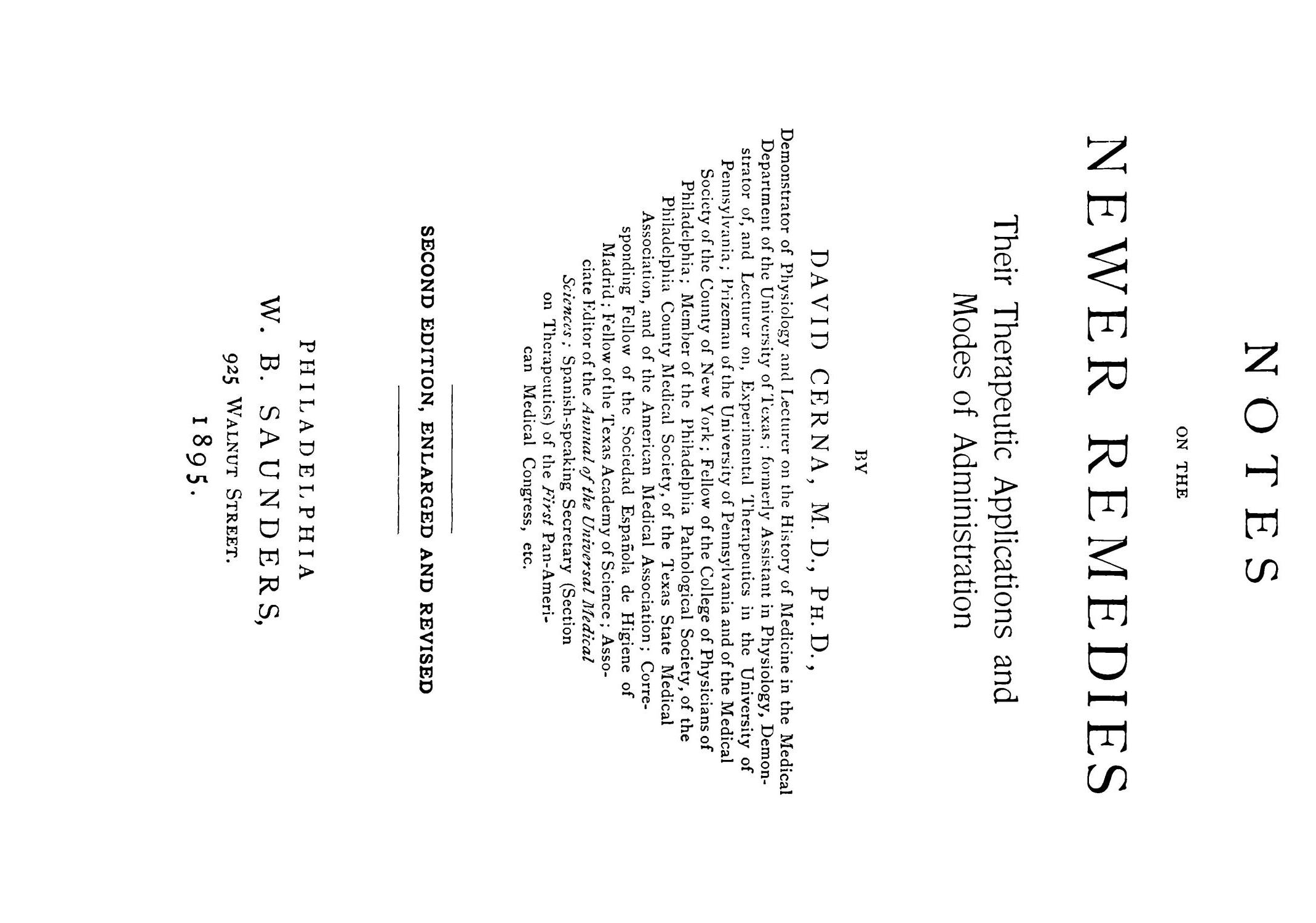 Notes on the Newer Remedies: Their Therapeutic Applications and Modes of Administration, Second Edition
                                                
                                                    Title Page
                                                