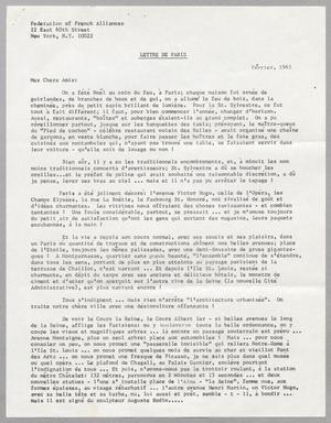 Primary view of object titled '[Letter from I. R. W. to Federation of French Alliances, February, 1965]'.