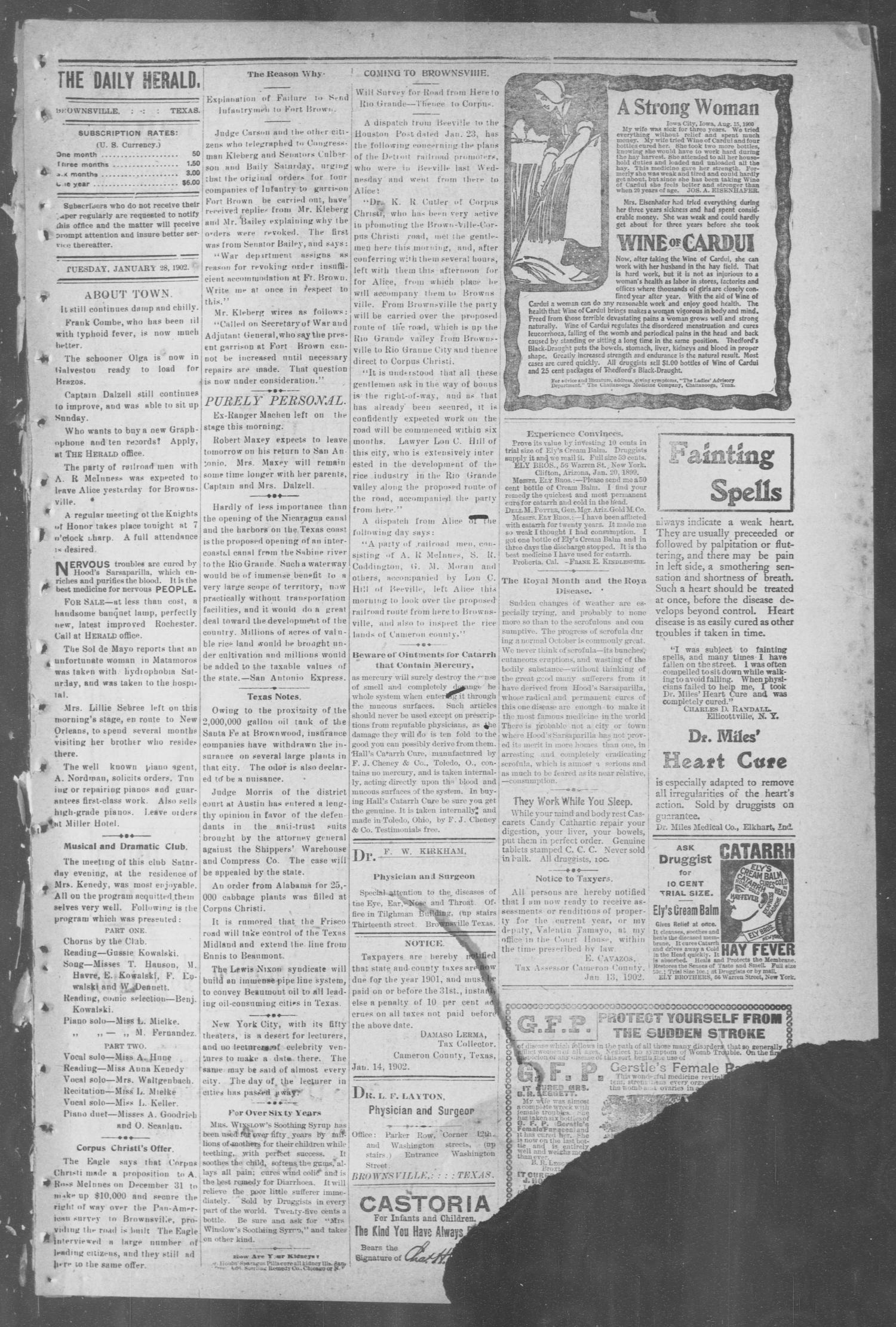 Brownsville Daily Herald (Brownsville, Tex.), Vol. 10, No. 158, Ed. 1, Tuesday, January 28, 1902
                                                
                                                    [Sequence #]: 3 of 4
                                                