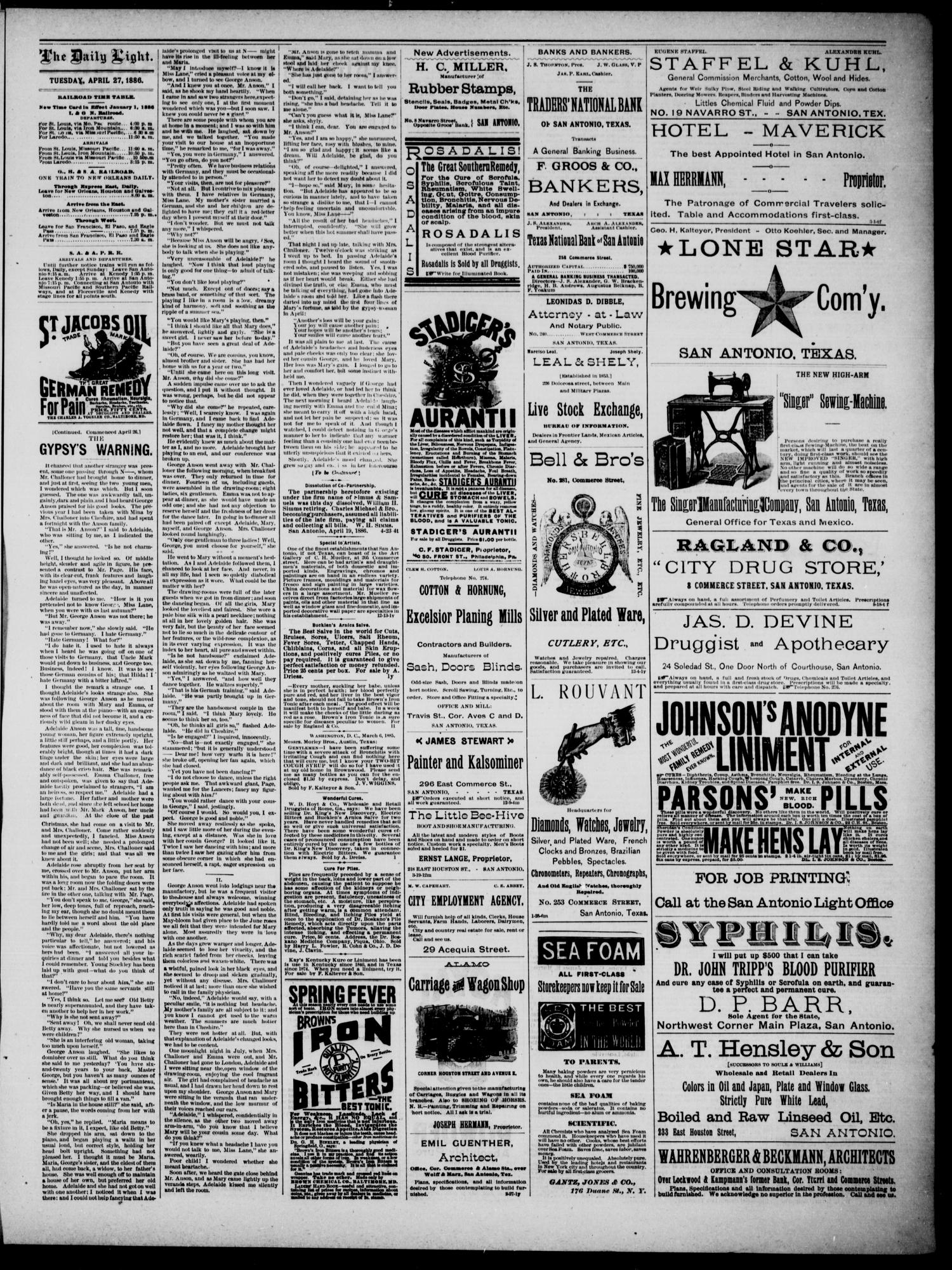 San Antonio Daily Light (San Antonio, Tex.), Vol. 6, No. 84, Ed. 1, Tuesday, April 27, 1886
                                                
                                                    [Sequence #]: 3 of 4
                                                