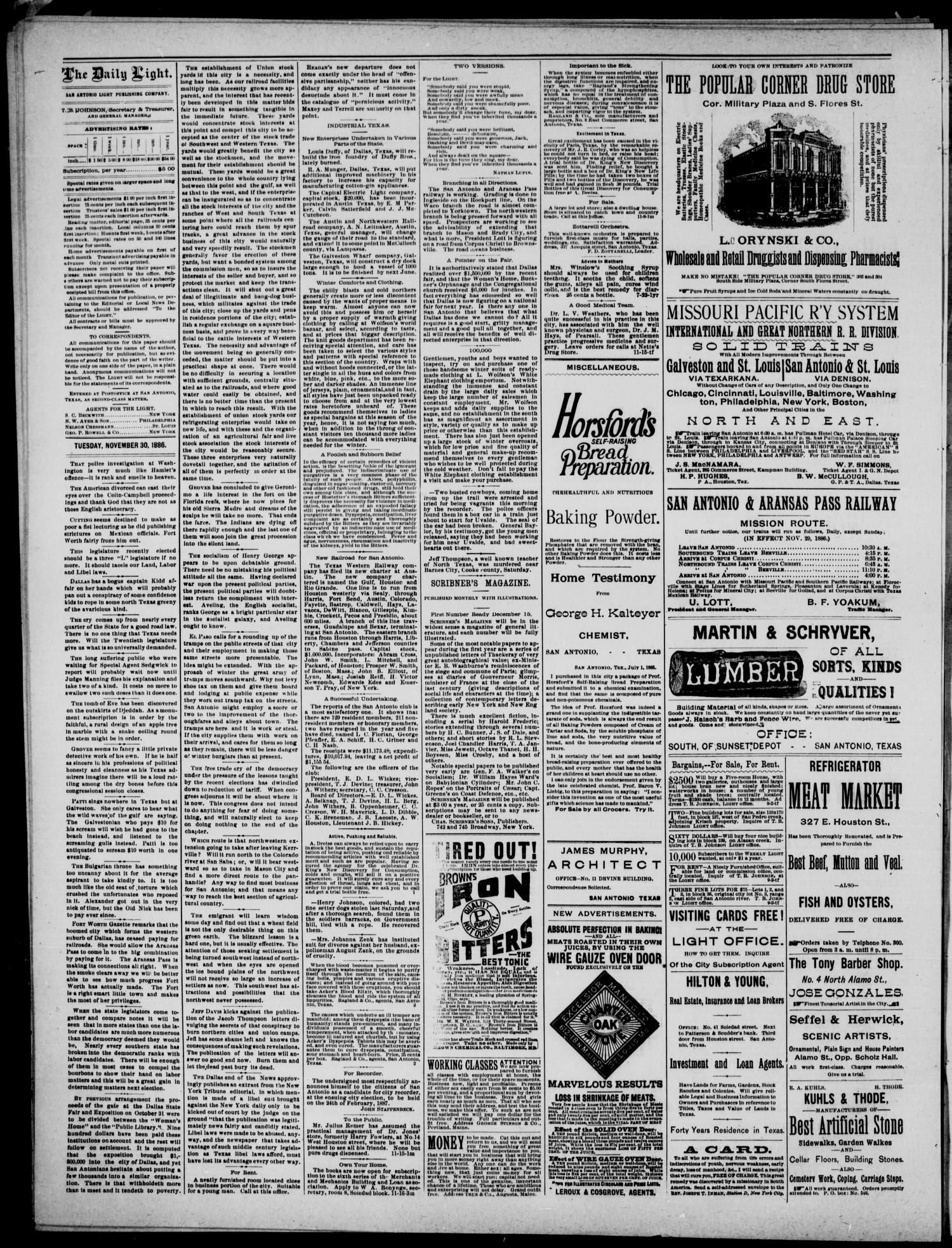 San Antonio Daily Light (San Antonio, Tex.), Vol. 6, No. 350, Ed. 1, Tuesday, November 30, 1886
                                                
                                                    [Sequence #]: 2 of 4
                                                