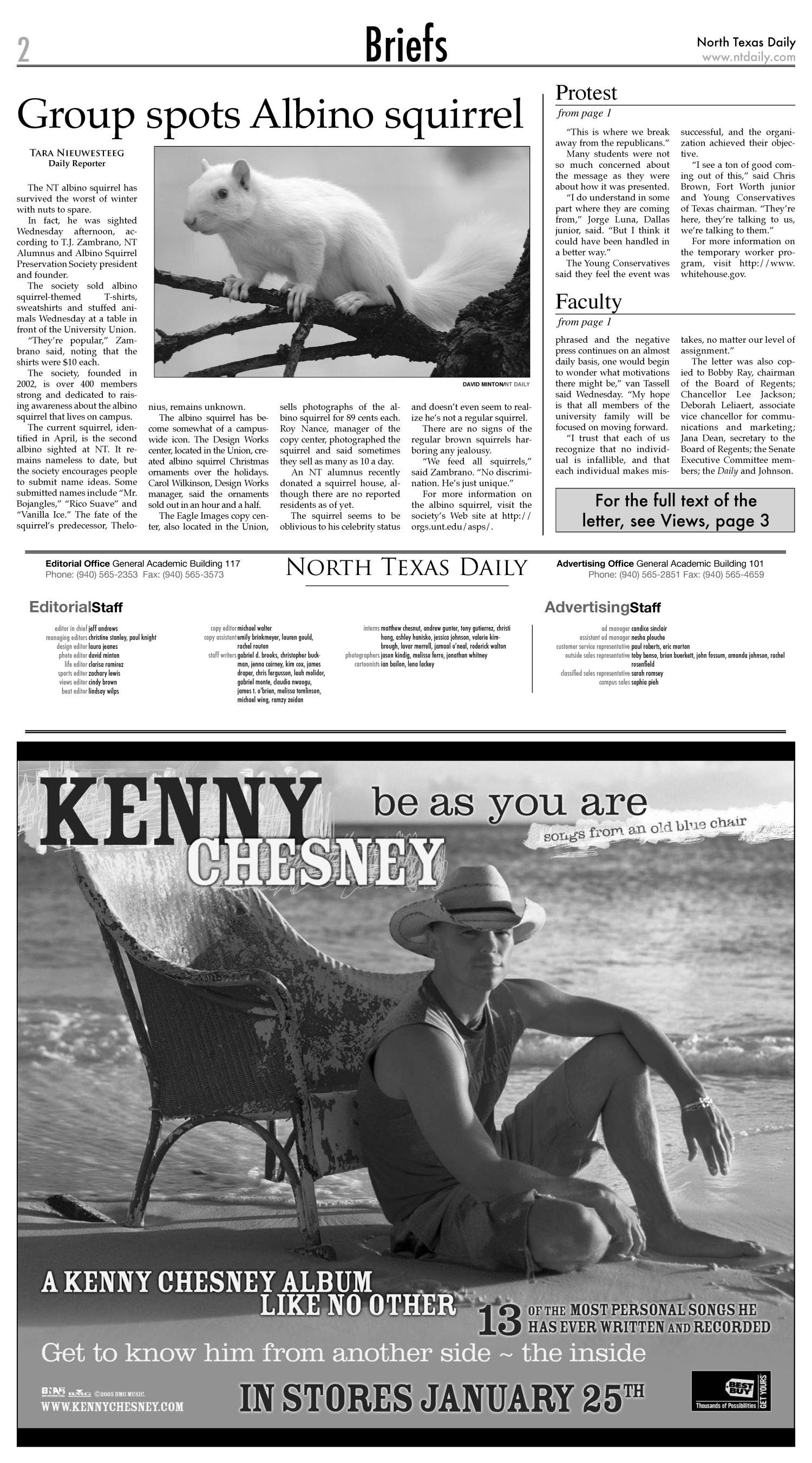 North Texas Daily (Denton, Tex.), Vol. 89, No. 61, Ed. 1 Thursday, January 27, 2005
                                                
                                                    [Sequence #]: 2 of 8
                                                