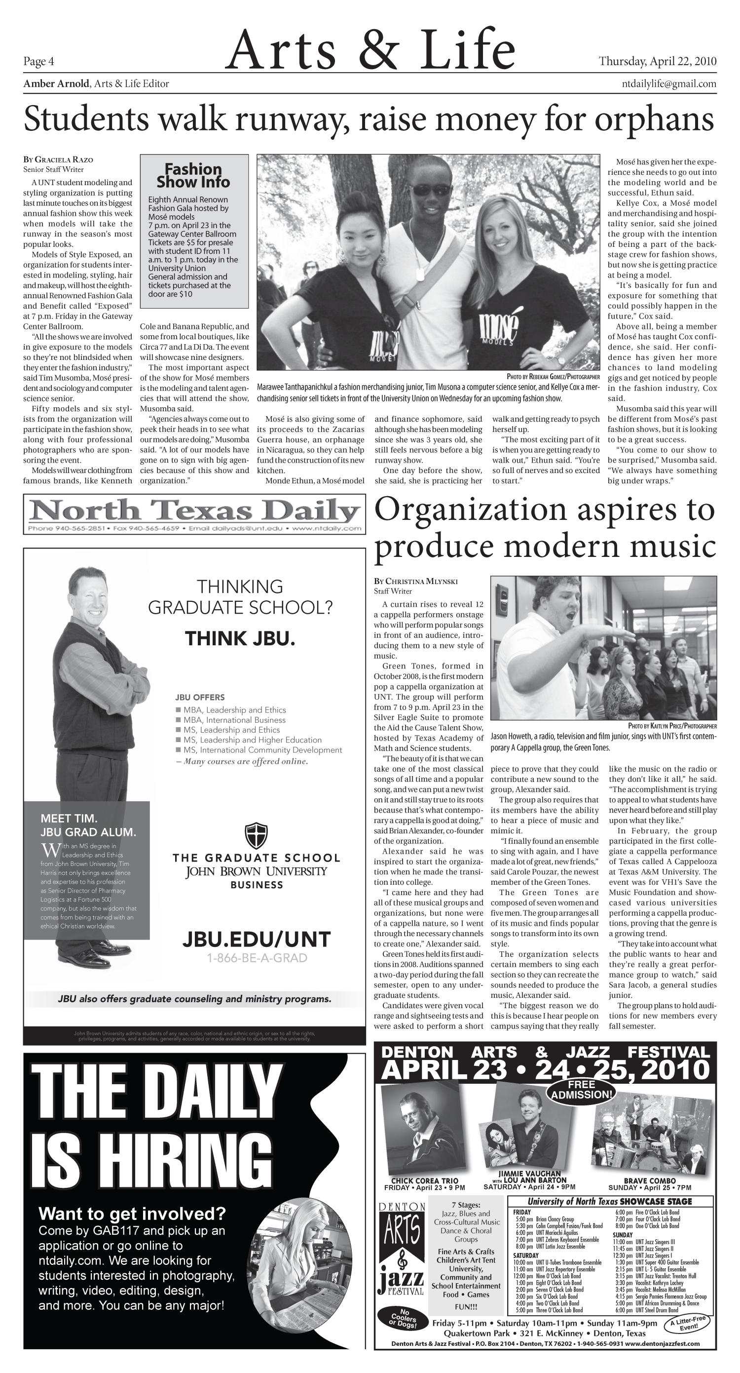 North Texas Daily (Denton, Tex.), Vol. 95, No. 51, Ed. 1 Thursday, April 22, 2010
                                                
                                                    [Sequence #]: 4 of 8
                                                