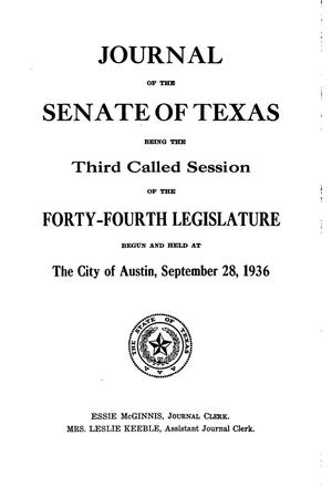 Primary view of object titled 'Journal of the Senate of Texas being the Third Called Session of the Forty-Fourth Legislature'.