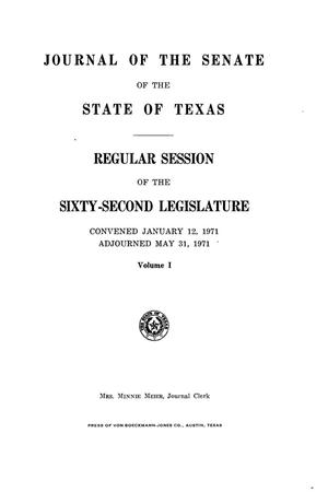 Primary view of object titled 'Journal of the Senate of the State of Texas, Regular Session of the Sixty-Second Legislature, Volume 1'.