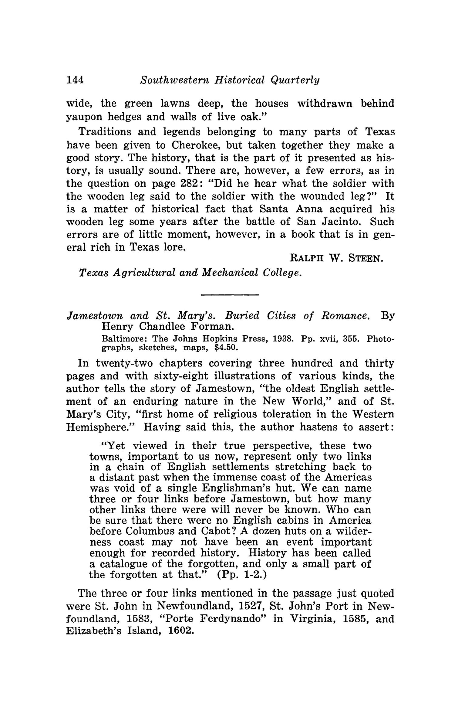 The Southwestern Historical Quarterly, Volume 44, July 1940 - April, 1941
                                                
                                                    144
                                                