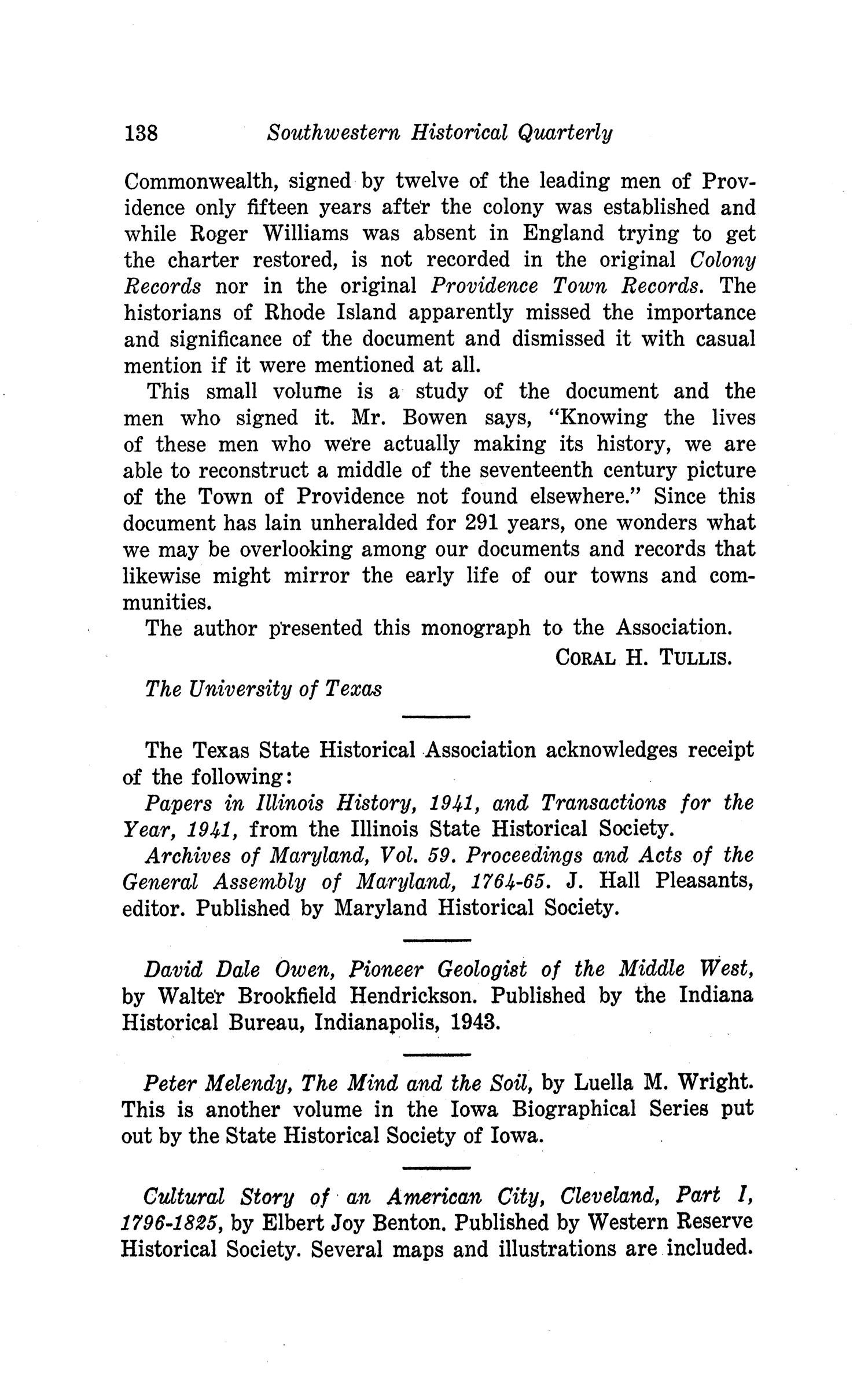 The Southwestern Historical Quarterly, Volume 48, July 1944 - April, 1945
                                                
                                                    138
                                                
