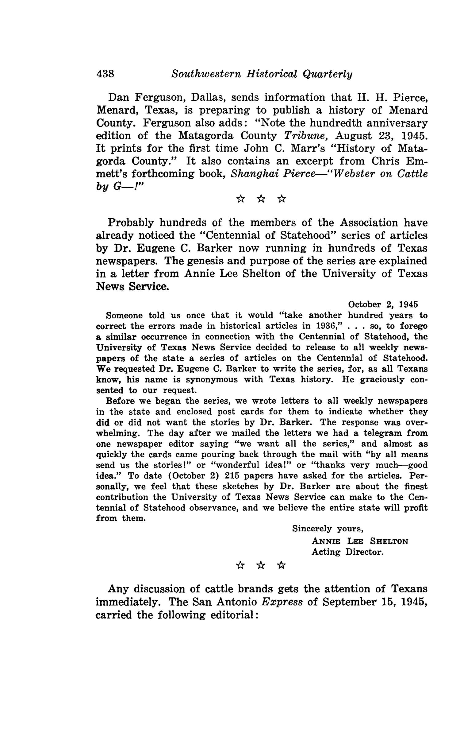 The Southwestern Historical Quarterly, Volume 49, July 1945 - April, 1946
                                                
                                                    438
                                                