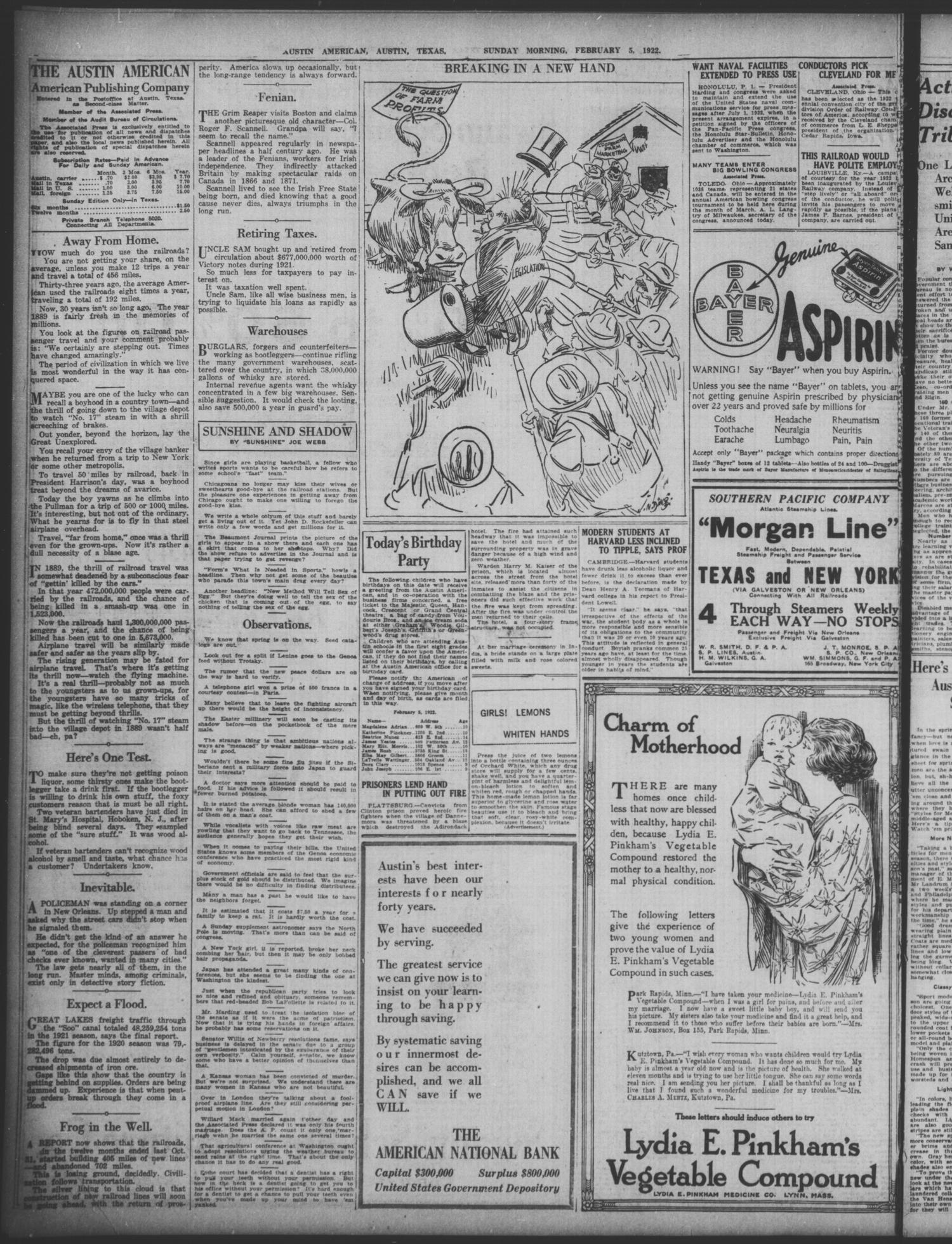 The Austin American (Austin, Tex.), Vol. 8, No. 241, Ed. 1 Sunday, February 5, 1922
                                                
                                                    [Sequence #]: 4 of 36
                                                