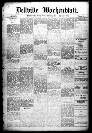 Primary view of object titled 'Bellville Wochenblatt. (Bellville, Tex.), Vol. 1, No. 51, Ed. 1 Thursday, September 1, 1892'.