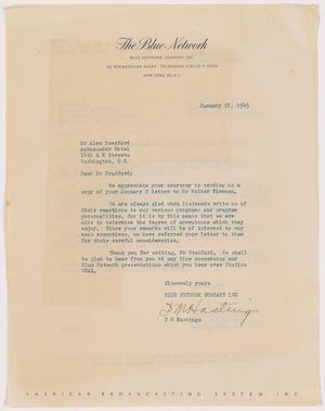 Primary view of object titled '[Letter from D. M. Hastings to Alex Bradford, January 12, 1945]'.