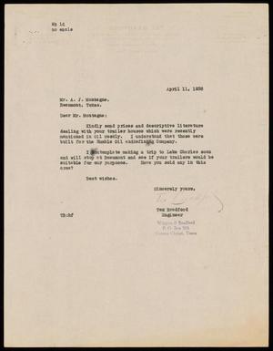 Primary view of object titled '[Letter from Alex Bradford to A. J. Montagne, April 11, 1938]'.