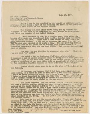 Primary view of object titled '[Letter from Alex Bradford to Basil Brewer - July 17, 1944]'.