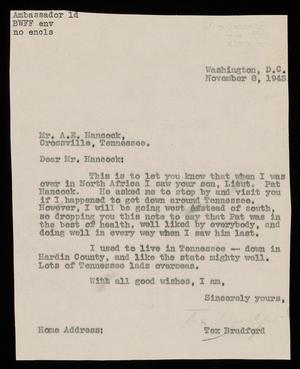 Primary view of object titled '[Letter from Alex Bradford to A. E. Hancock, November 8, 1943]'.