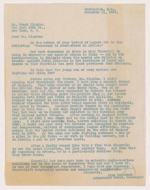 [Letter from Alex Bradford to Frank Kingdon, December 11, 1944]