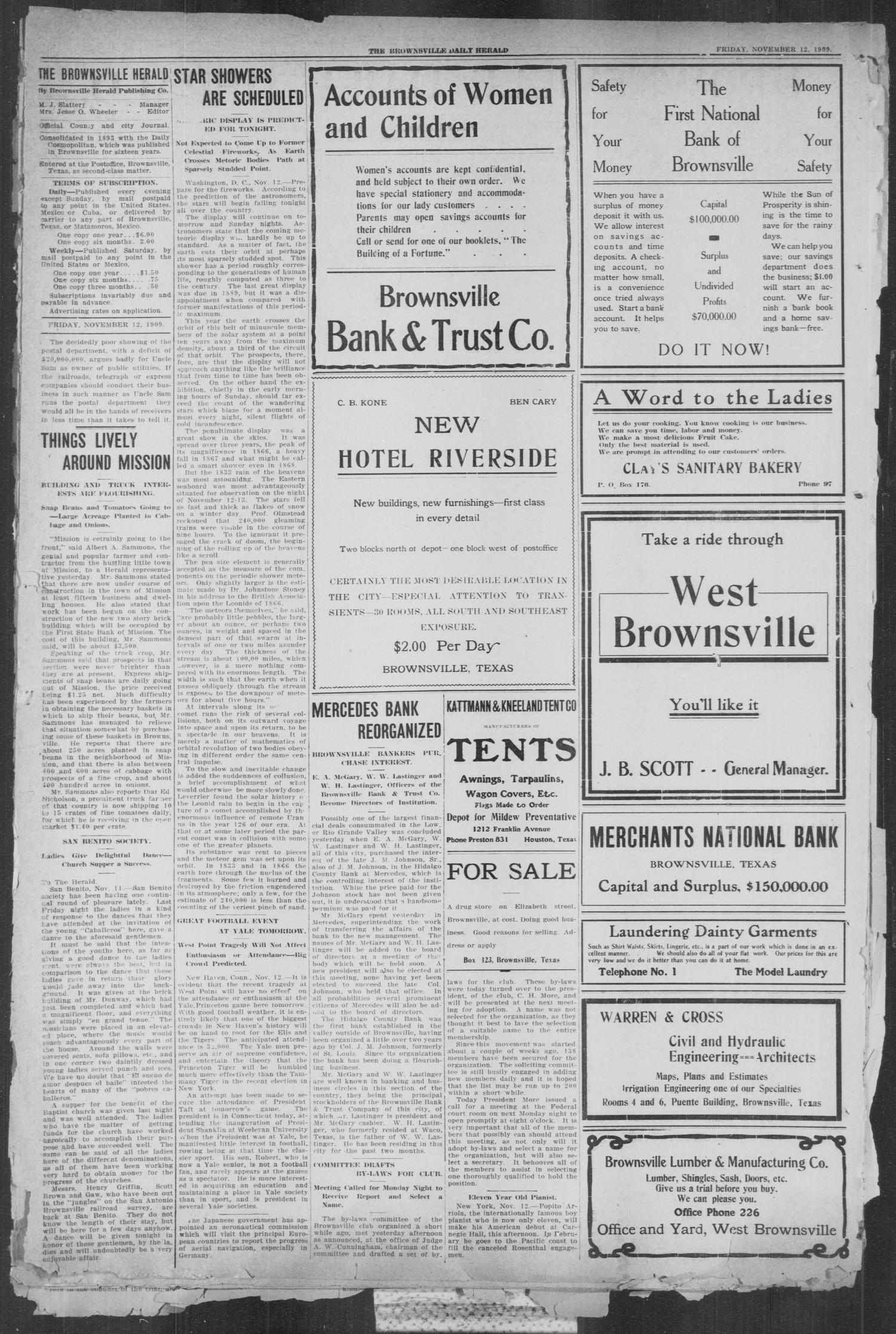 Brownsville Daily Herald (Brownsville, Tex.), Vol. 17, No. 365, Ed. 1, Friday, November 12, 1909
                                                
                                                    [Sequence #]: 2 of 4
                                                