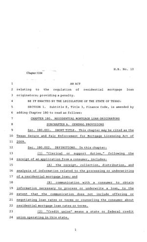 Primary view of object titled '81st Texas Legislature, Regular Session, House Bill 10, Chapter 1104'.
