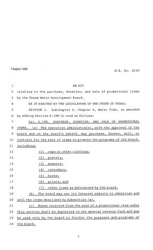 Primary view of object titled '81st Texas Legislature, Regular Session, House Bill 4110, Chapter 1008'.