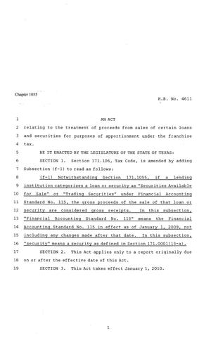 Primary view of object titled '81st Texas Legislature, Regular Session, House Bill 4611, Chapter 1055'.