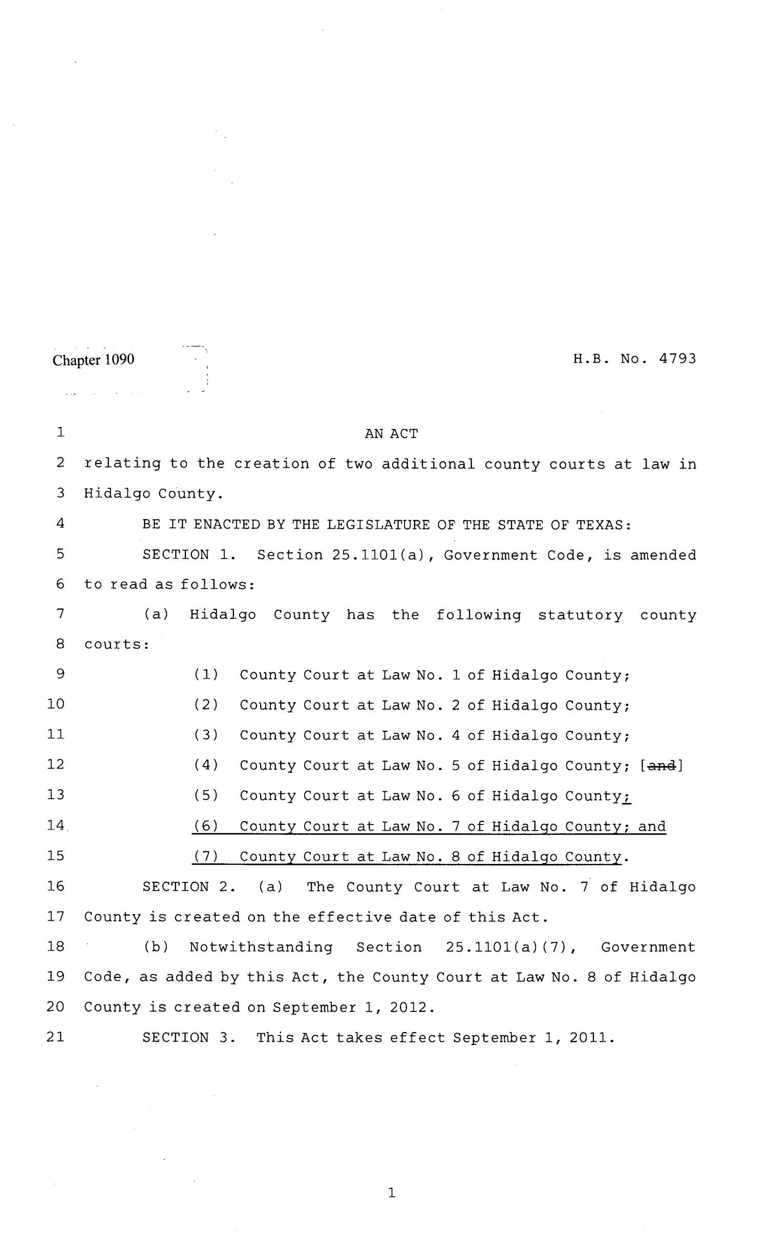 81st Texas Legislature, Regular Session, House Bill 4793, Chapter 1090
                                                
                                                    [Sequence #]: 1 of 2
                                                