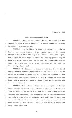 Primary view of object titled '81st Texas Legislature, House Concurrent Resolution, House Bill 111'.
