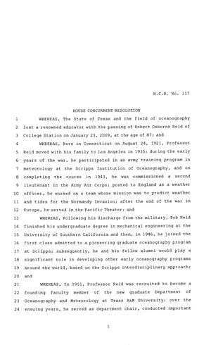 Primary view of object titled '81st Texas Legislature, House Concurrent Resolution, House Bill 117'.