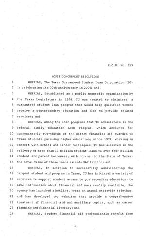 Primary view of object titled '81st Texas Legislature, House Concurrent Resolution, House Bill 159'.