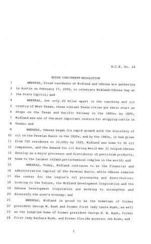 Primary view of object titled '81st Texas Legislature, House Concurrent Resolution, House Bill 24'.