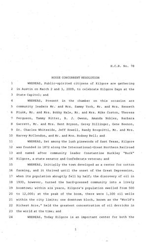 Primary view of object titled '81st Texas Legislature, House Concurrent Resolution, House Bill 78'.