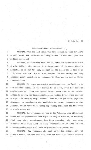 Primary view of object titled '81st Texas Legislature, House Concurrent Resolution, House Bill 86'.