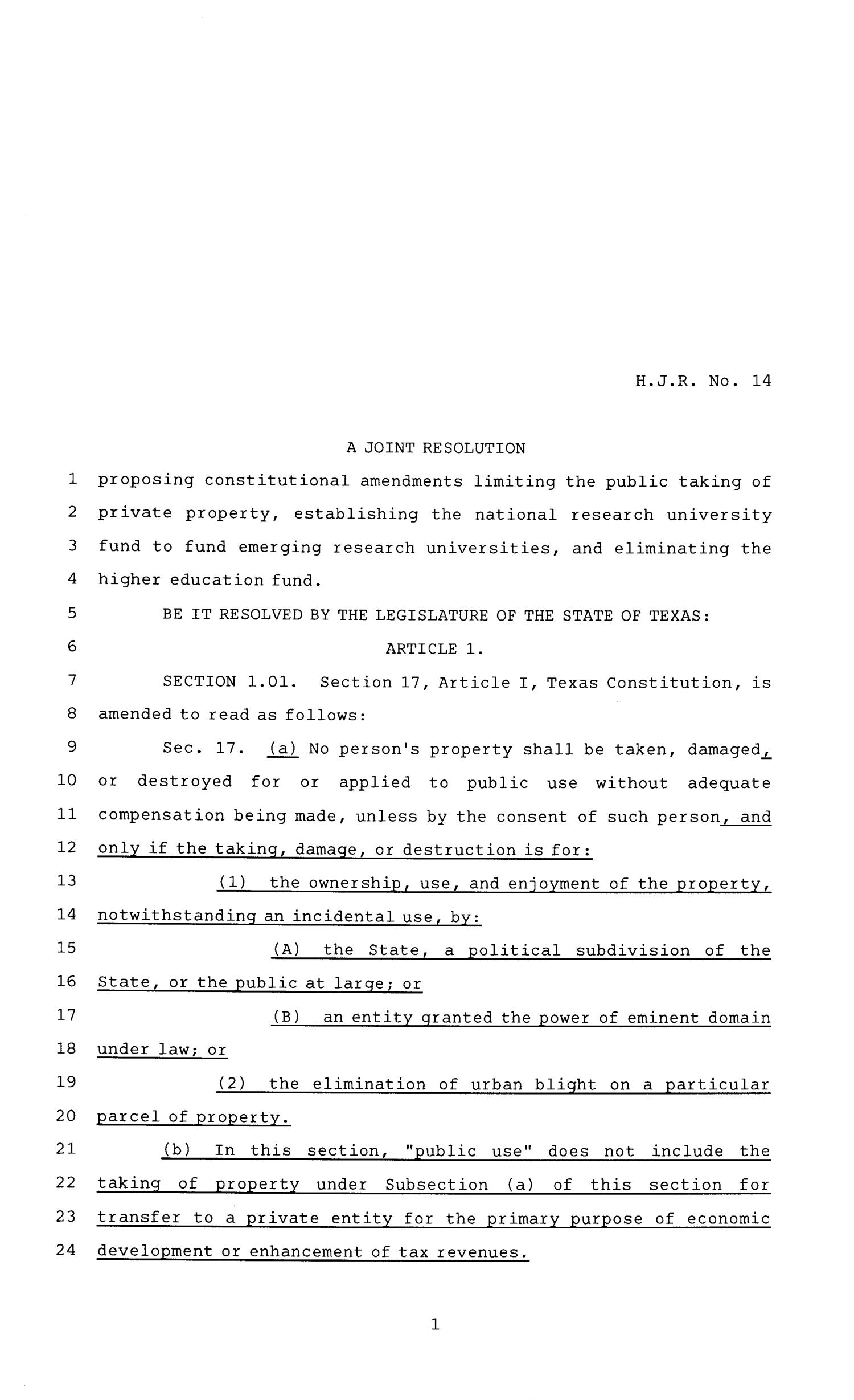 81st Texas Legislature, House Concurrent Resolution, House Bill 14
                                                
                                                    [Sequence #]: 1 of 8
                                                