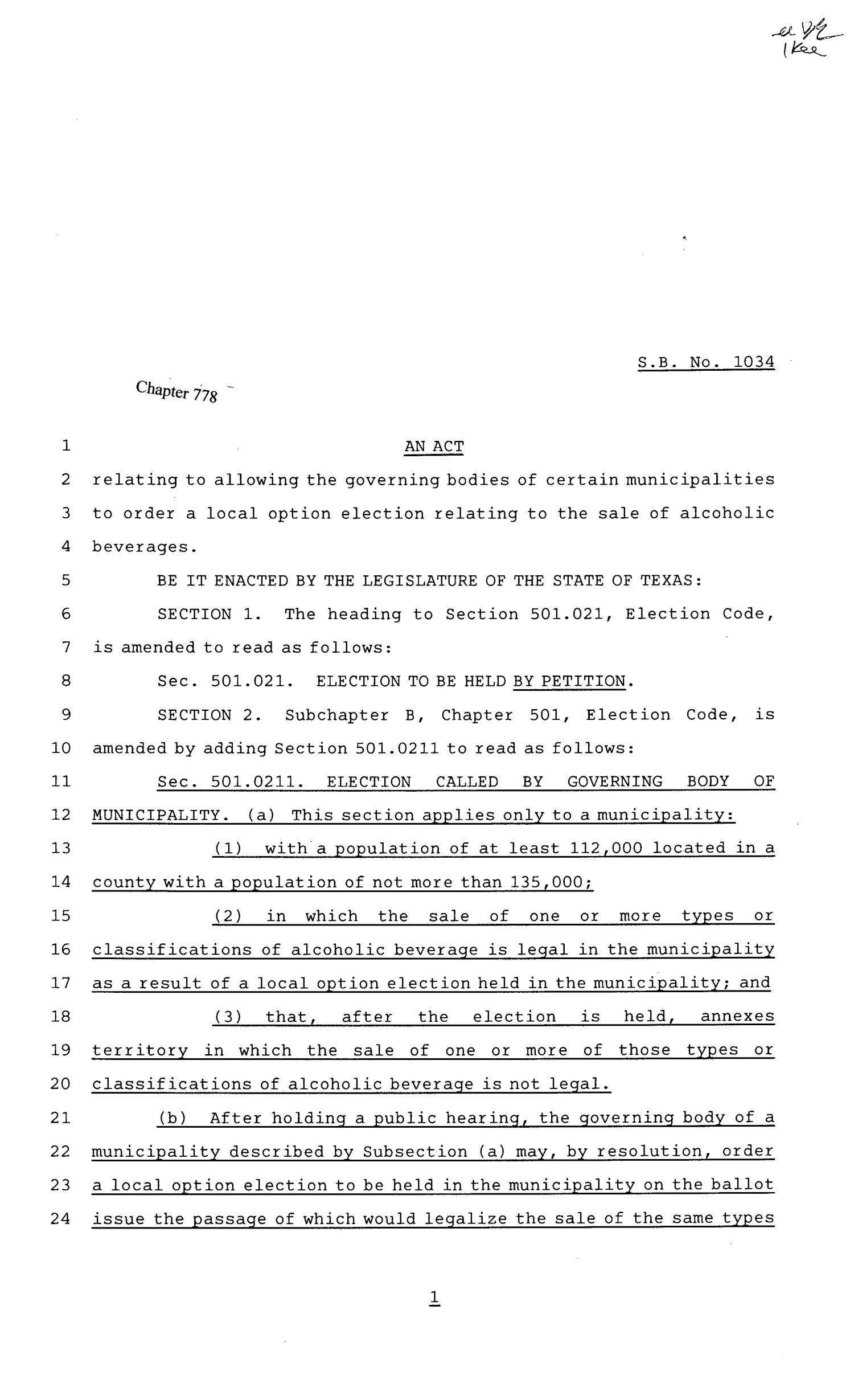 81st Texas Legislature, House Bill 1034, Chapter 778
                                                
                                                    [Sequence #]: 1 of 3
                                                