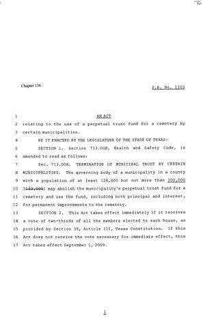 Primary view of object titled '81st Texas Legislature, House Bill 1103, Chapter 136'.